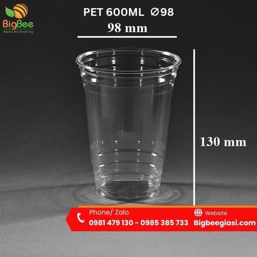 Ly nhựa PET 600ml (20oz) phi 98 trong suốt