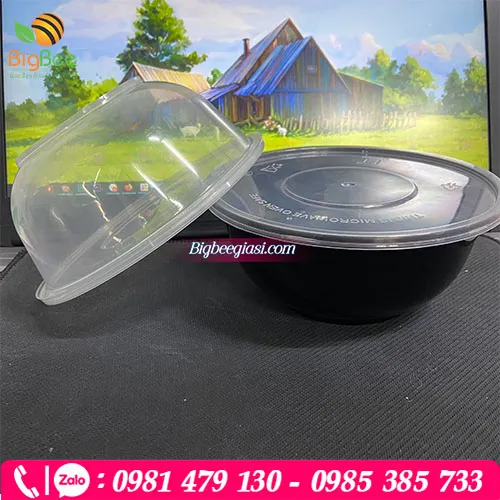 Tô nhựa PP  700ml có nắp – Đen/Trắng