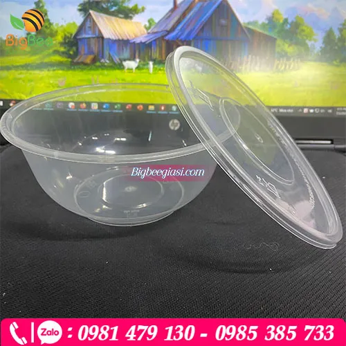 Tô nhựa PP  700ml có nắp – Đen/Trắng