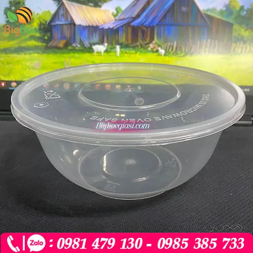 Tô nhựa PP  700ml có nắp – Đen/Trắng