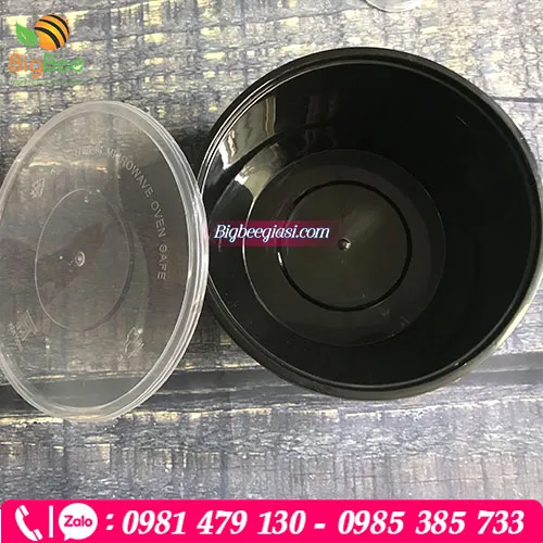 Tô nhựa PP đen nắp trong đựng thức ăn