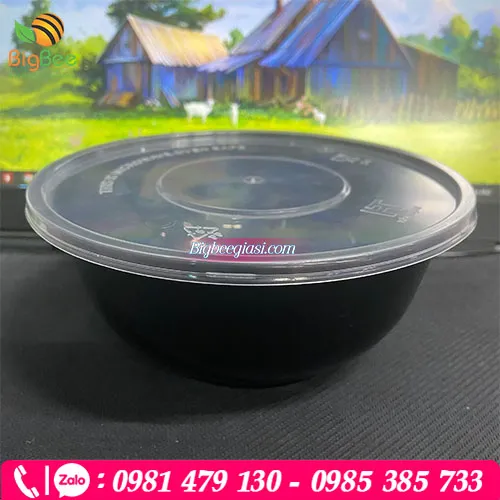 Tô nhựa PP  700ml có nắp – Đen/Trắng
