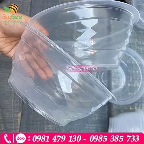 Tô PP kim cương trắng trong/ trắng sữu có nắp đậy 1000ml
