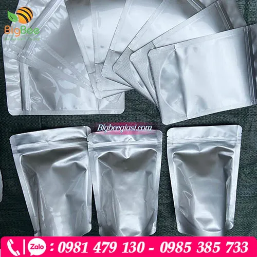 Túi zipper đáy đứng 2 mặt bạc.