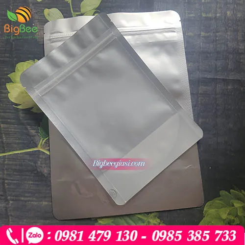 Túi zipper đáy đứng 1 mặt trong 1 mặt bạc