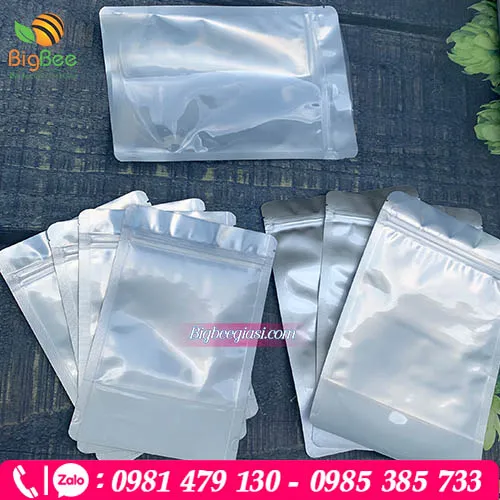 Túi zipper đáy đứng 1 mặt trong 1 mặt bạc