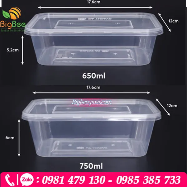 Hộp nhựa PP chữ nhật màu trắng trong đựng thực phẩm mang đi