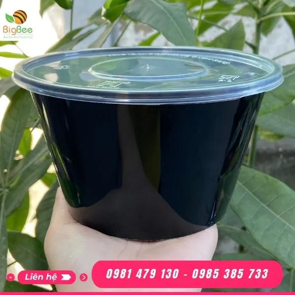 HỘP NHỰA TRÒN 1000ML MÀU ĐEN NẮP TRONG