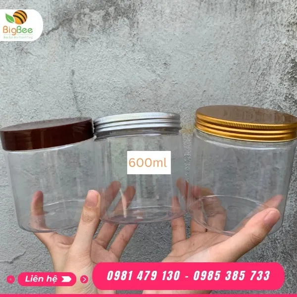 HŨ NHỰA PET NẮP NHÔM 600ML