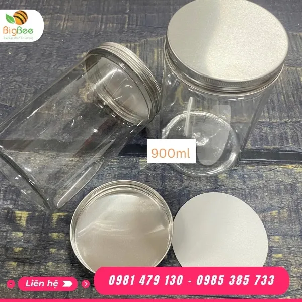 HŨ NHỰA PET NẮP NHÔM 900ML