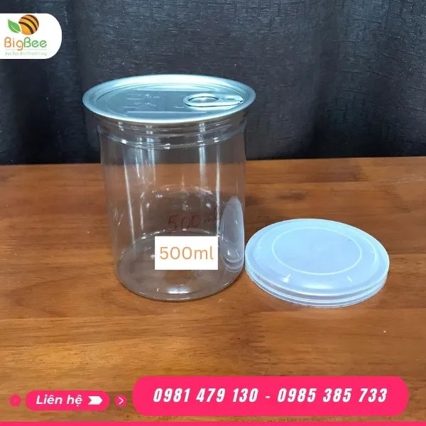 HŨ PET ĐỰNG THỰC PHẨM NẮP NHÔM XÉ 500ML