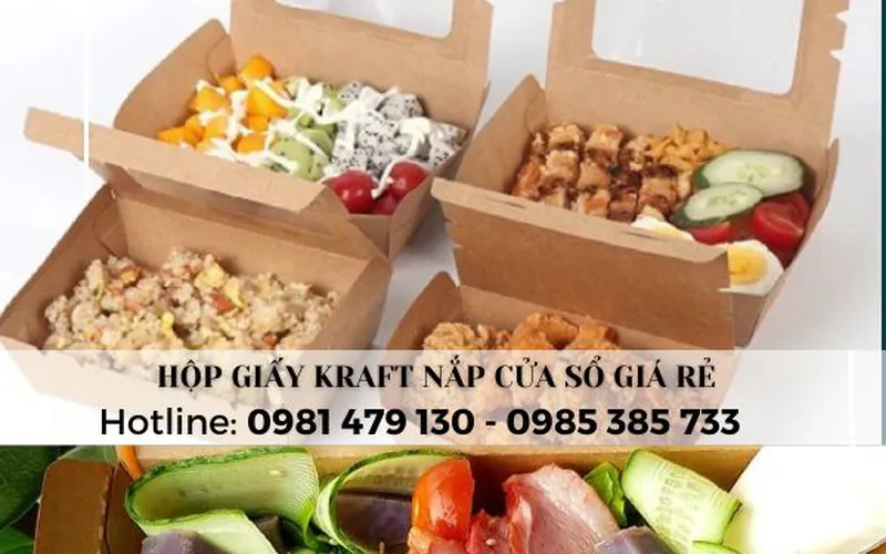 Mua hộp giấy kraft có nắp cửa sổ trong đựng thức ăn giá rẻ tại TpHCM
