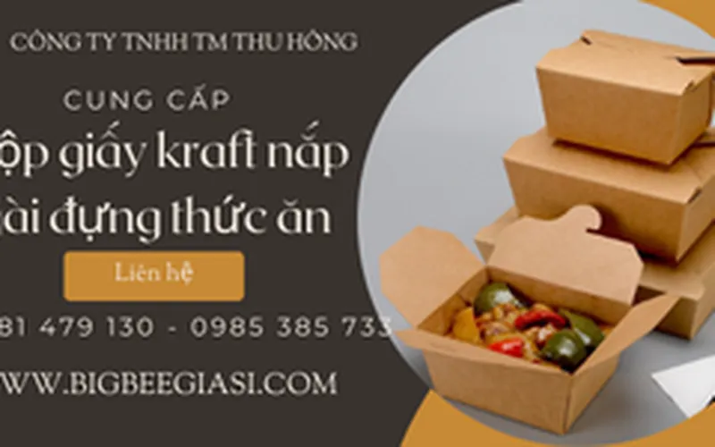Hộp giấy kraft nắp gài đựng thức ăn đầy đủ kích thước.