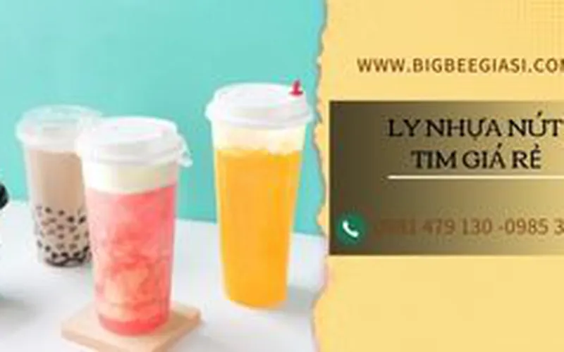 Ly nhựa nắp nút tim 500ml, 700ml đựng trà sữa, trà trái cây