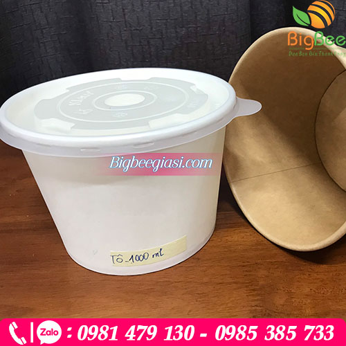 Tô giấy 1000ml có nắp đậy kín chắc chắn