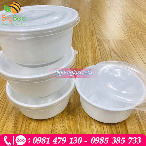 Tô nhựa 1000ml trắng sữa có nắp