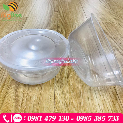 Tô nhựa 1000ml trắng trong có nắp