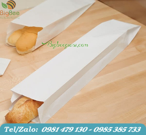 Túi giấy đựng bánh mì que màu trắng Túi giấy đựng bánh mì que màu trắng