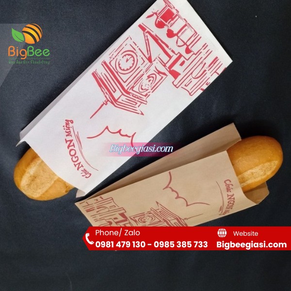 Túi giấy fort trắng đựng bánh mì có in logo theo yêu cầu Túi giấy fort trắng đựng bánh mì có in logo theo yêu cầu