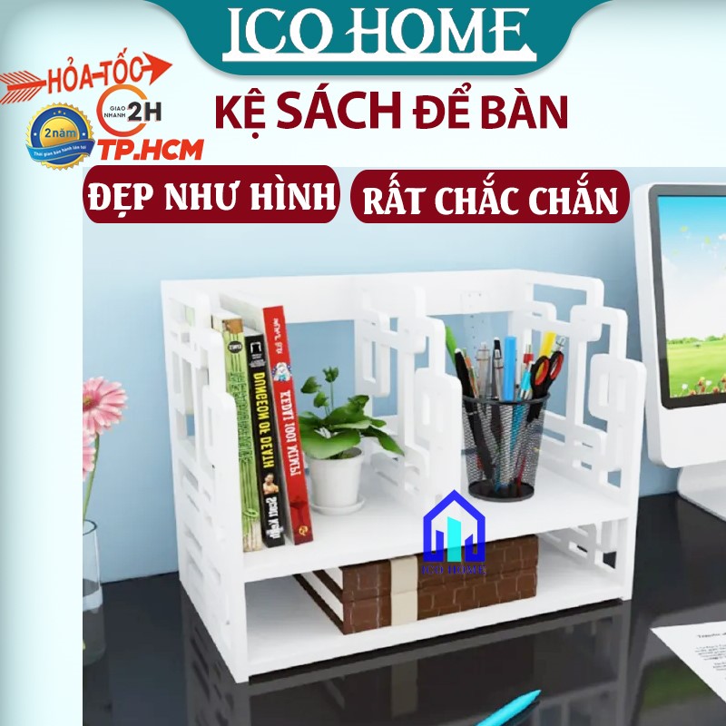 Kệ sách để bàn cho văn phòng, màu trắng sang trọng, mẫu mới hiện đại