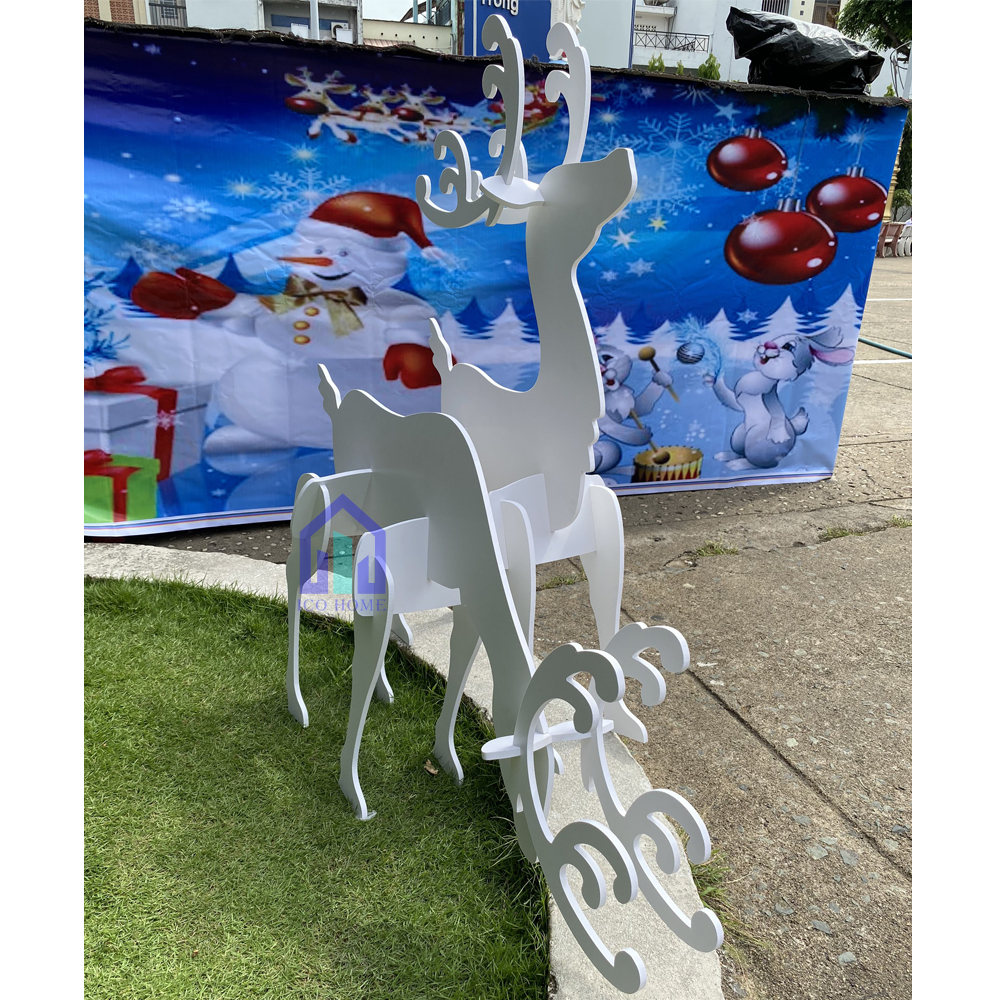 Set 2 con tuần lộc lớn bằng gỗ trang trí Noel