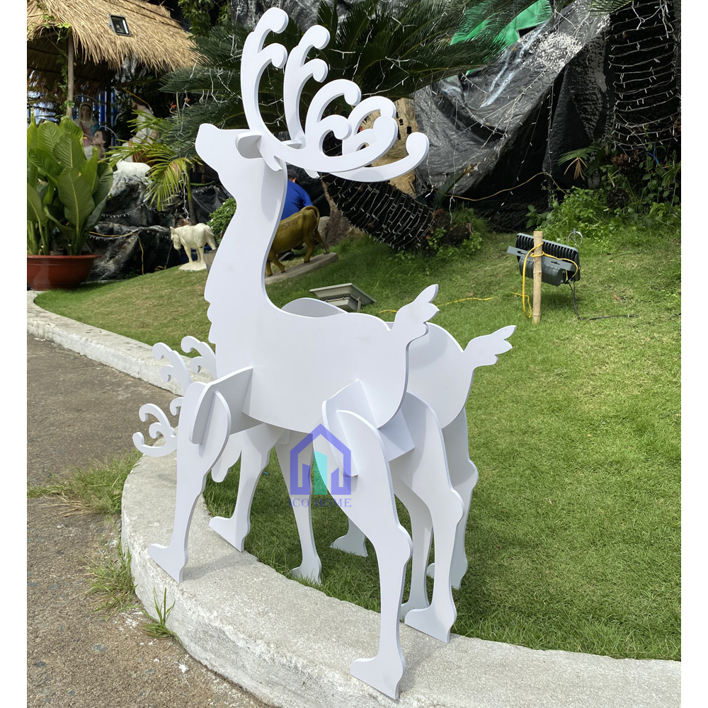 Set 2 con tuần lộc lớn bằng gỗ trang trí Noel