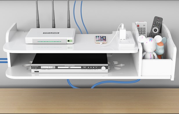Kệ wifi treo tường 2 tầng có khay đựng remote | KHÔNG CẦN KHOAN