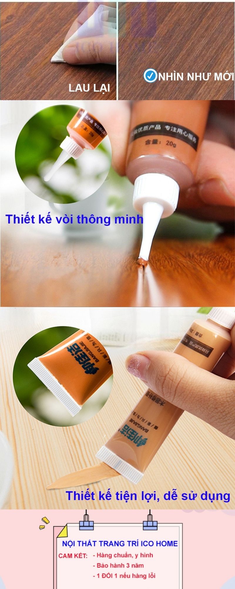 Tuýp keo sơn che khuyết điểm đồ gỗ bong tróc, xước sơn