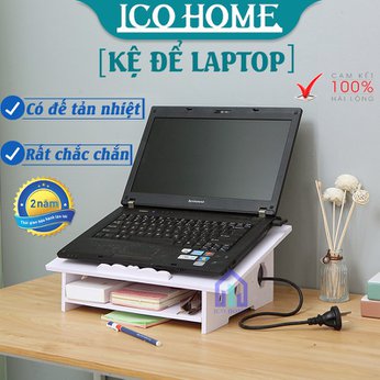 Giá để laptop để bàn bằng gỗ, có đế tản nhiệt, thiết kế thông minh, không có khay bút