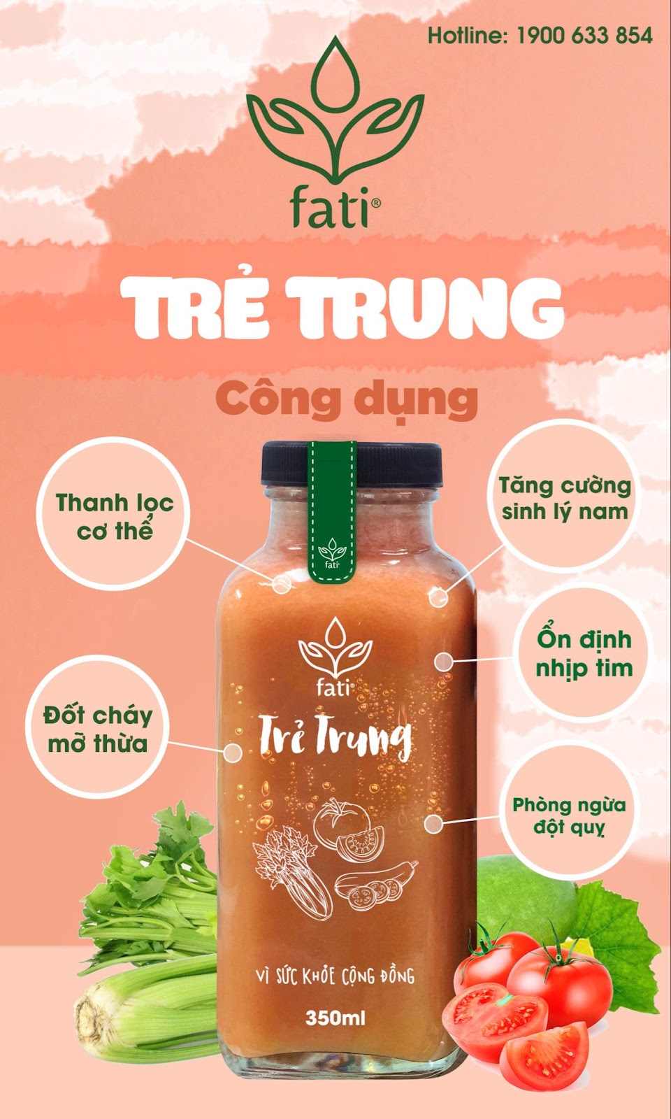 Nước ép Fati - Trẻ Trung là sự kết hợp của cà chua tươi và nhiều loại rau củ khác như cần tây, bí đao,.. với mùi vị thơm ngon, bổ dưỡng Nước ép Fati - Trẻ Trung là sự kết hợp của cà chua tươi và nhiều loại rau củ khác như cần tây, bí đao,.. với mùi vị thơm ngon, bổ dưỡng