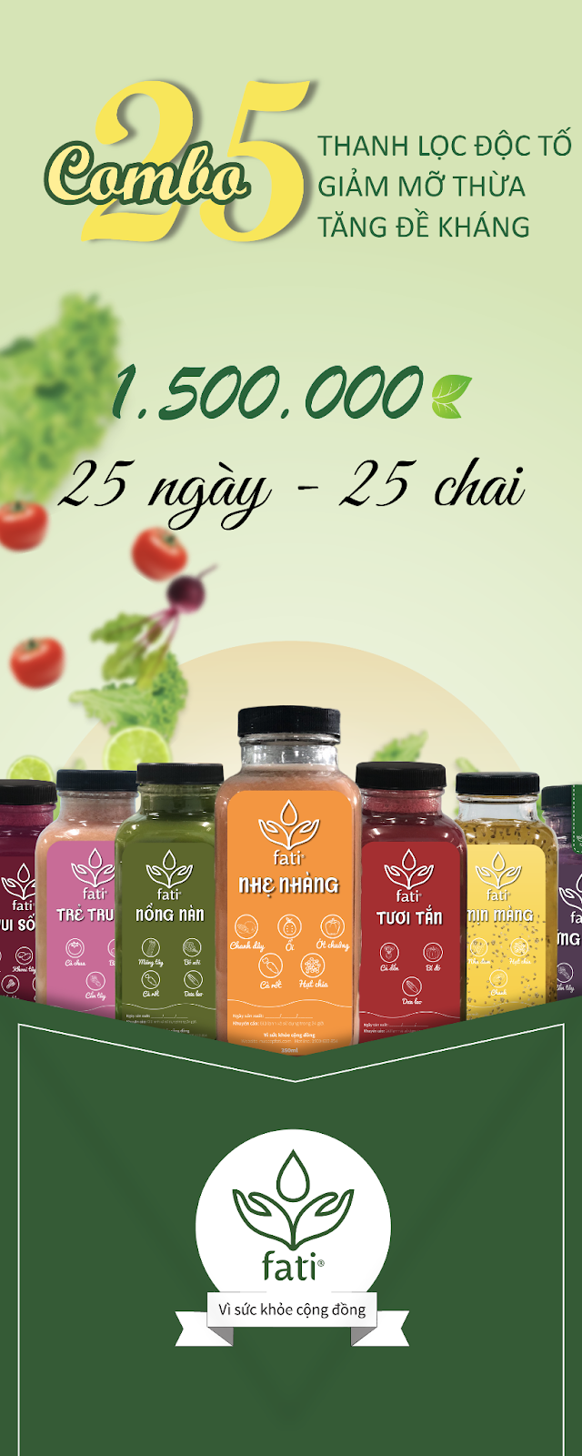 Combo 25 ngày - 25 chai kết hợp nước ép rau củ và hạt của Nước ép fati Combo 25 ngày - 25 chai kết hợp nước ép rau củ và hạt của Nước ép fati