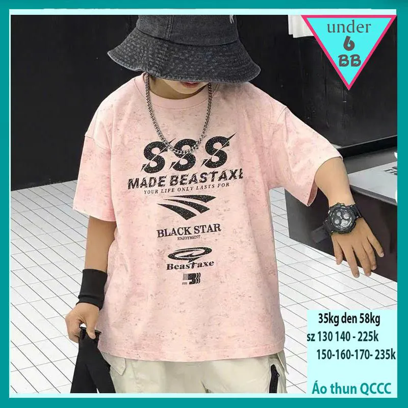 Áo thun bé trai cao cấp in chữ SSS style hàn quốc cá tính cho bé diện đi chơi , đi học