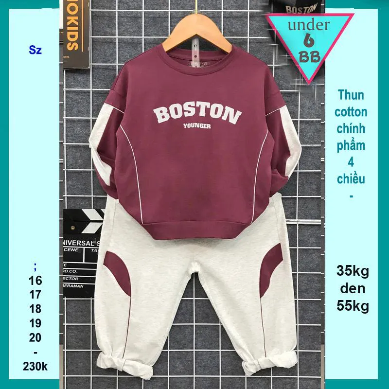 Đồ bộ bé trai tay dài cá tính in chữ BOSTON phong cách cá tính dành cho bé đi chơi , du lịch