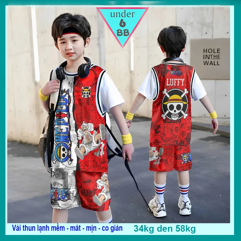Đồ bộ thun lạnh cho bé in 3D hình Luffy thiết kế theo phong cách thể thao cực cá tính