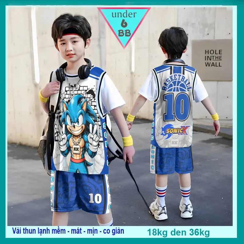 Đồ bộ thun lạnh cho bé in 3D hình Sonci thiết kế theo phong cách thể thao cực cá tính