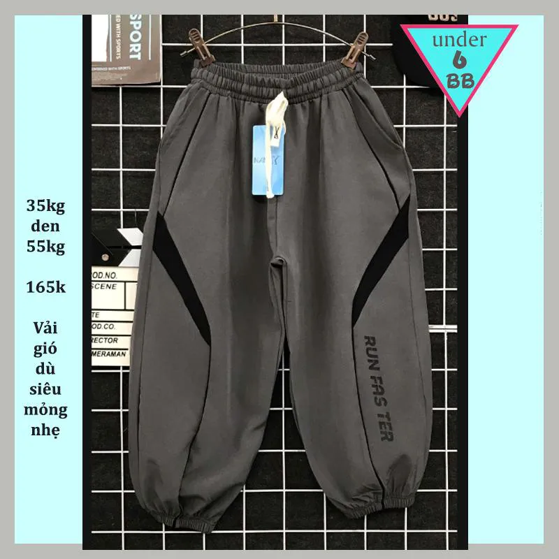 Quần vải dù dài bé trai in chữ ( 35kg đến 55kg )