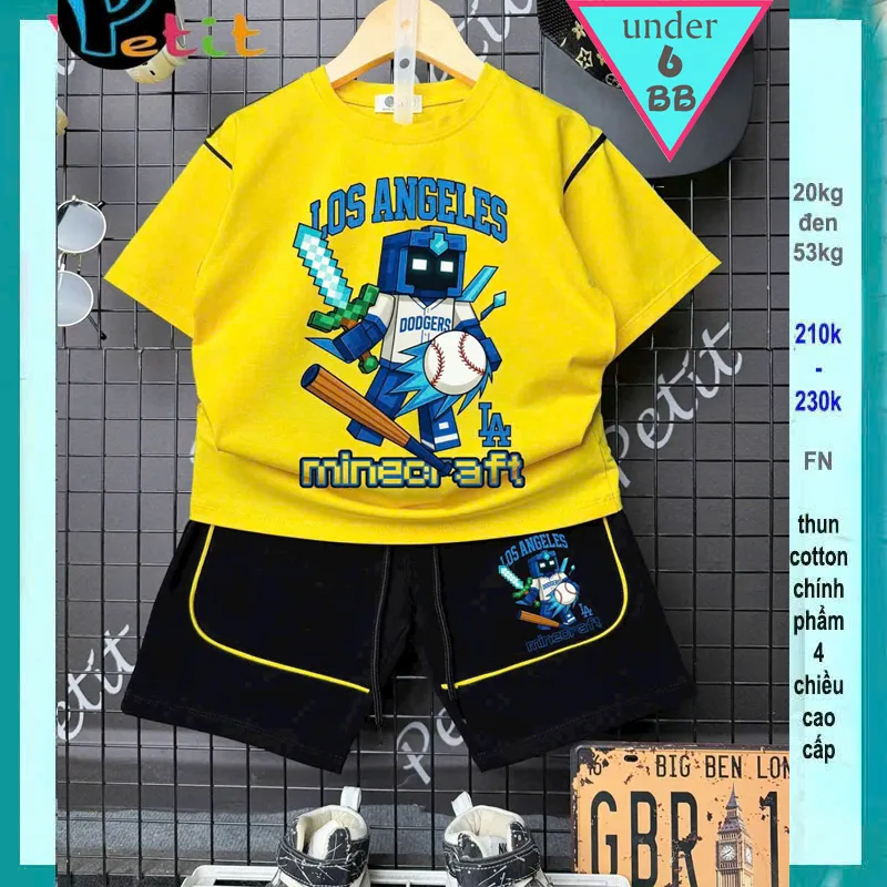Set đồ bộ bé trai hoạt hình in Minecraft phong cách cá tính cho bé diện đi chơi , đi học