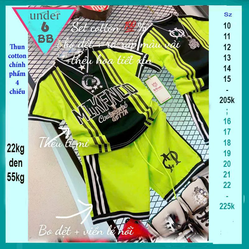 Set đồ bộ bé trai tay ngắn thêu họa tiết chữ phối màu cá tính cho bé đi chơi đi học