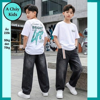 Áo thun bé trai cotton in chữ BRIGHT mang phong cách thời trang cá tính cho bé đi chơi , đi học