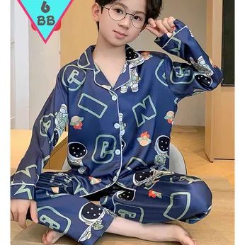 Đồ bộ bé trai tay dài pijama vải lụa cao cấp in họa tiết hoạt hình dễ thương cho bé đi chơi ,đi học 