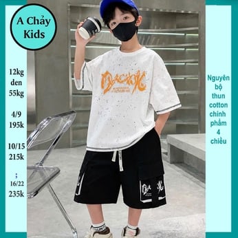 Đồ bộ bé trai hiphop in chữ phối vệt sơn phong cách cực ngầu cho bé diện đi chơi, đi học