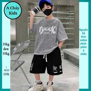 Đồ bộ bé trai hiphop in chữ phối vệt sơn phong cách cực ngầu cho bé diện đi chơi, đi học