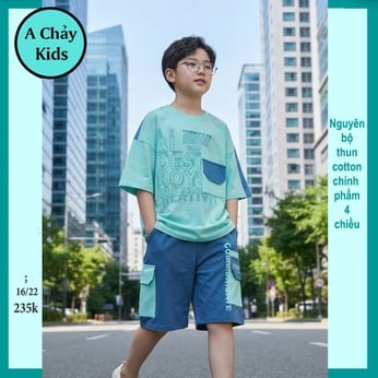 Đồ bộ bé trai hiphop in chữ phối túi phong cách hàn quốc cá tính cho bé đi chơi , đi học