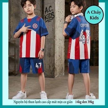 Đồ bộ bé trai thun lạnh in hình Caaptain phối phong cách thể thao cho bé diện đi chơi , đi học