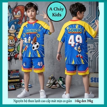 Đồ bộ bé trai thun lạnh in 3D hình Soniic phong cách thể thao cá tính