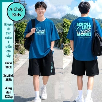 Quần áo bé trai size lớn in chữ More phong cách tuổi teen cá tính bé diện phố