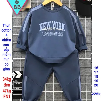 Đồ bộ bé trai tay dài cotton in họa tiết chữ New York phong cách cá tính cho bé đi chơi , đi học