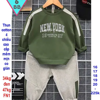 Đồ bộ bé trai tay dài cotton in họa tiết chữ New York phong cách cá tính cho bé đi chơi , đi học