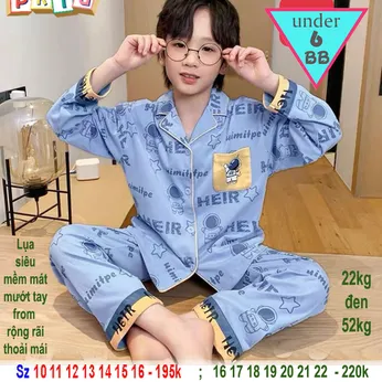 Đồ bộ bé trai tay dài pijama in họa tiết phi hành gia cá tính cho bé đi ngủ