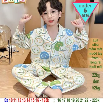 Đồ bộ bé trai tay dài pijama in họa tiết hình Smile dễ thương cho bé đi ngủ